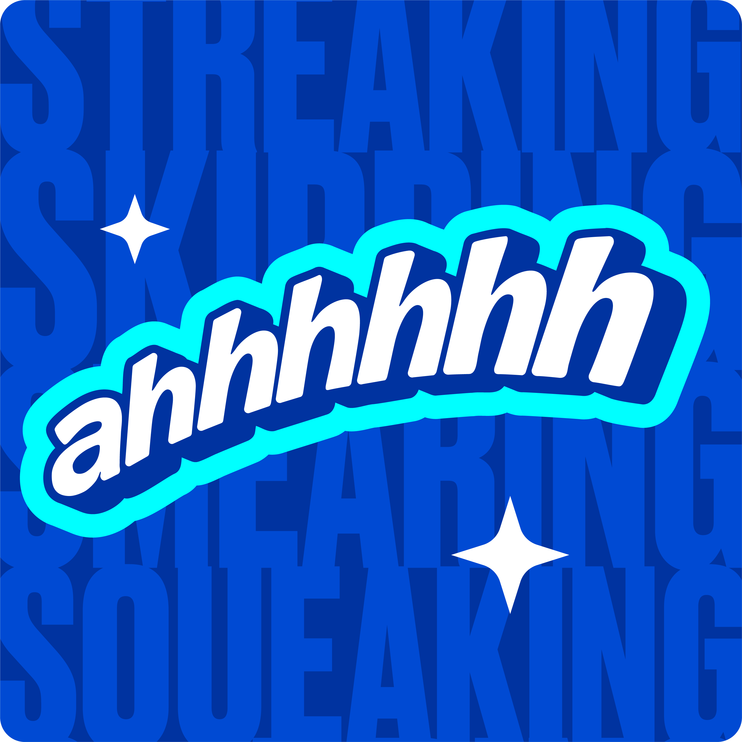 Blue background with 'ahhhhhh' text and words: Streaking, Skipping, Smearing, Squeaking