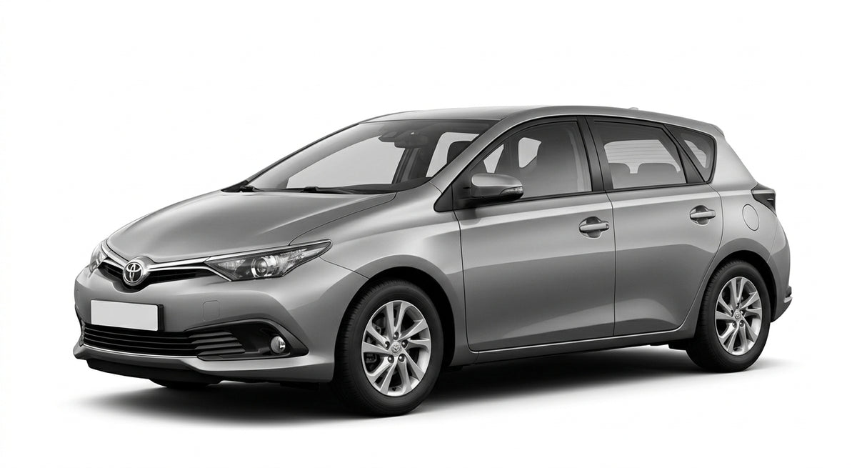 A silver Toyota Corolla hatchback car shown from a front angle